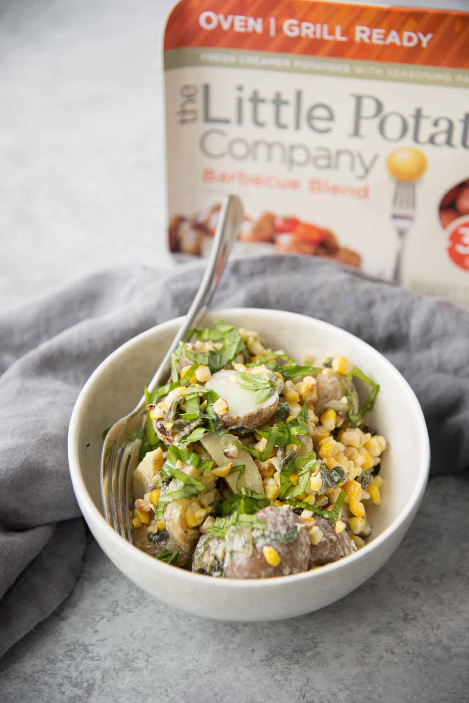 Grilled Corn Poblano and Potato Salad 8 Grilled Corn, Poblano And Potato Salad! A Must-Make For Summer Bbqs And Potlucks. Grilled Corn, Potato And Poblano Peppers Mixed With A Dairy-Free Basil Dressing. Vegan And Gluten-Free | Www.delishknowledge.com