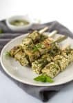 Grilled Tofu Kebobs with Mint Pesto! A healthy and easy main dish for summer. Vegetarian and Gluten-Free. | www.delishknowledge.com