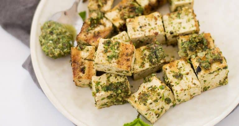 Grilled Tofu Kebobs With Mint Pesto