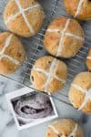 Hot Cross Bun in the Oven! Yup, we're having a baby. These homemade hot cross buns are the perfect spring breakfast or to serve for Easter and Mother's Day. | delishknowledge.com