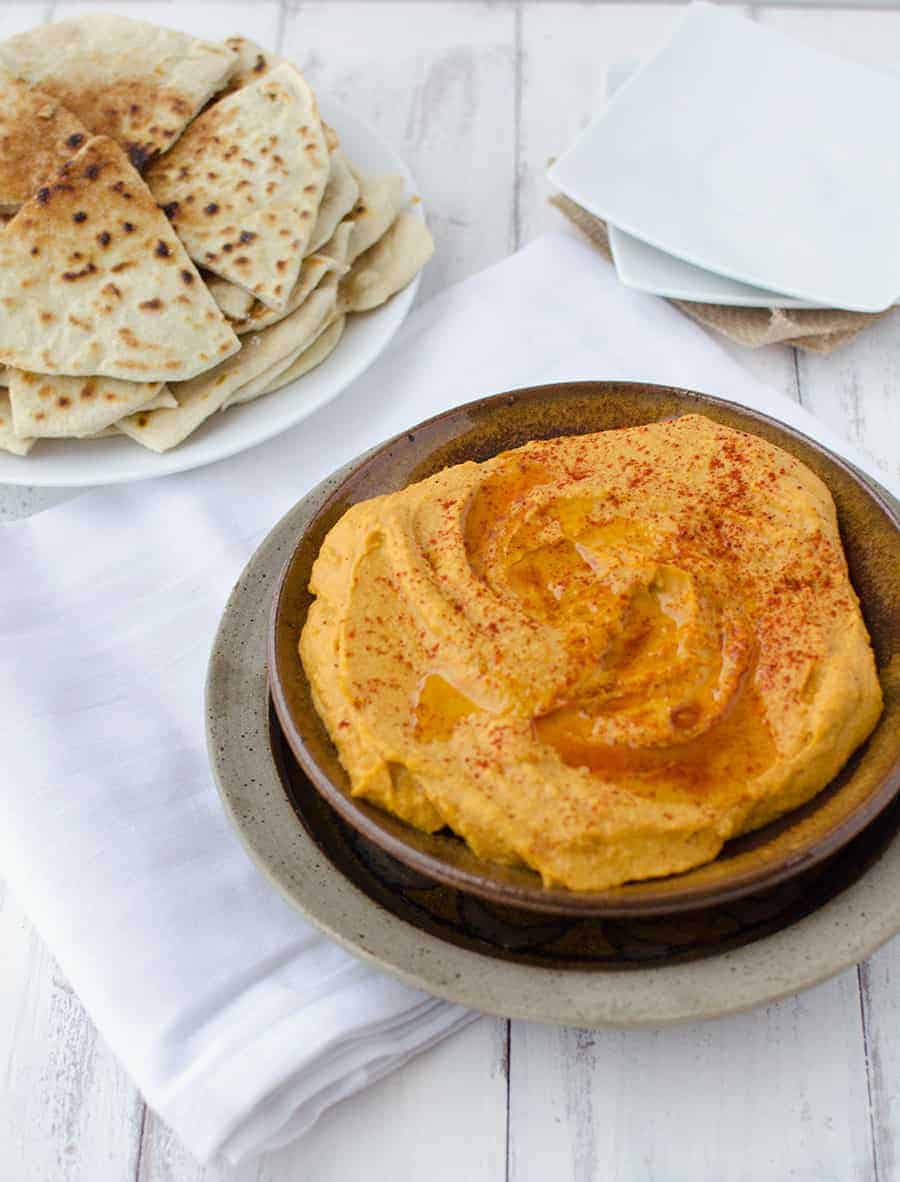 Sweet Potato Cinnamon Hummus With Homemade Cinnamon Sugar Flatbreads! So Delicious! Perfect As A Dip Or As A Sandwich Spread. | Www.delishknowledge.com