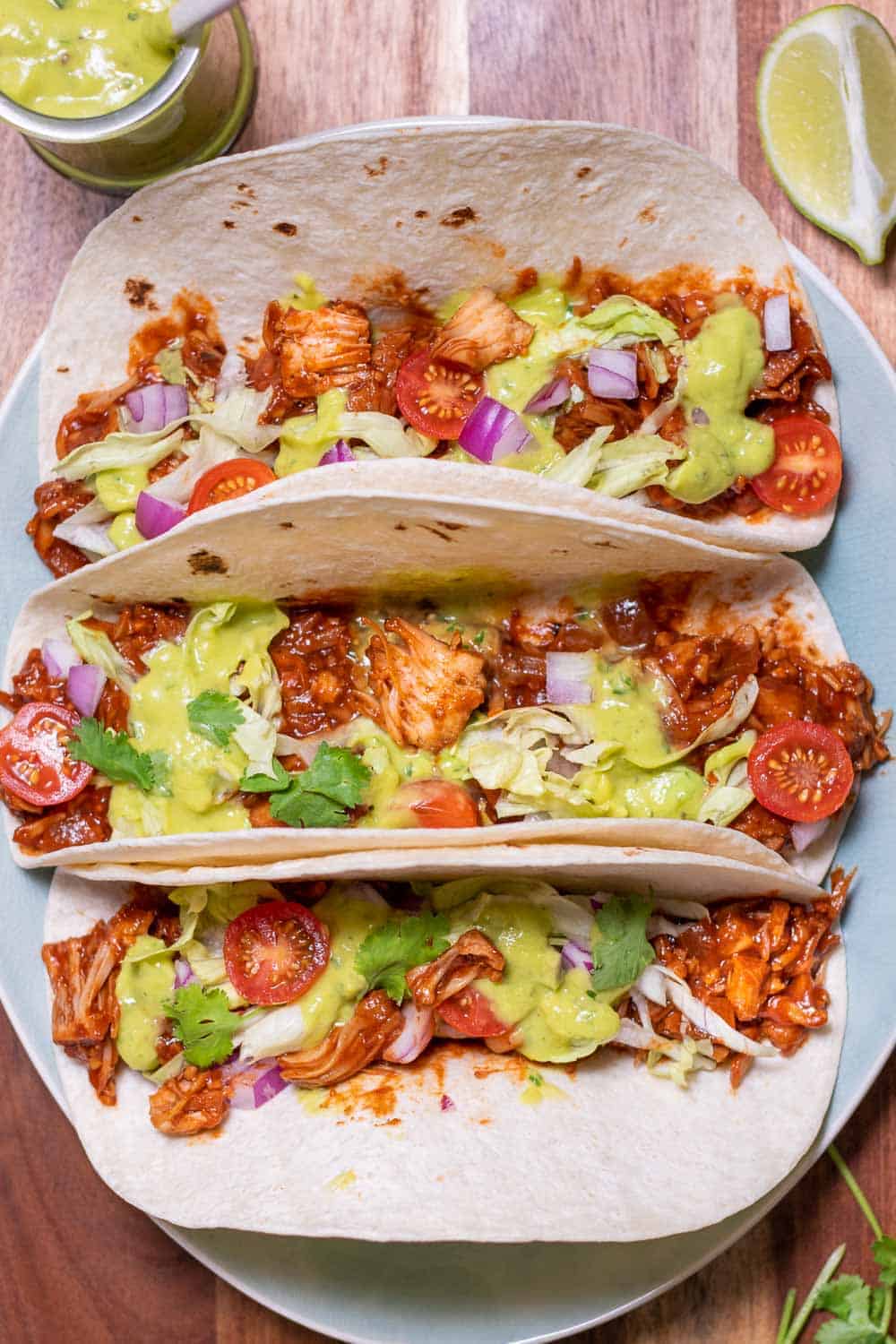 bbq jackfruit tacos on plate 