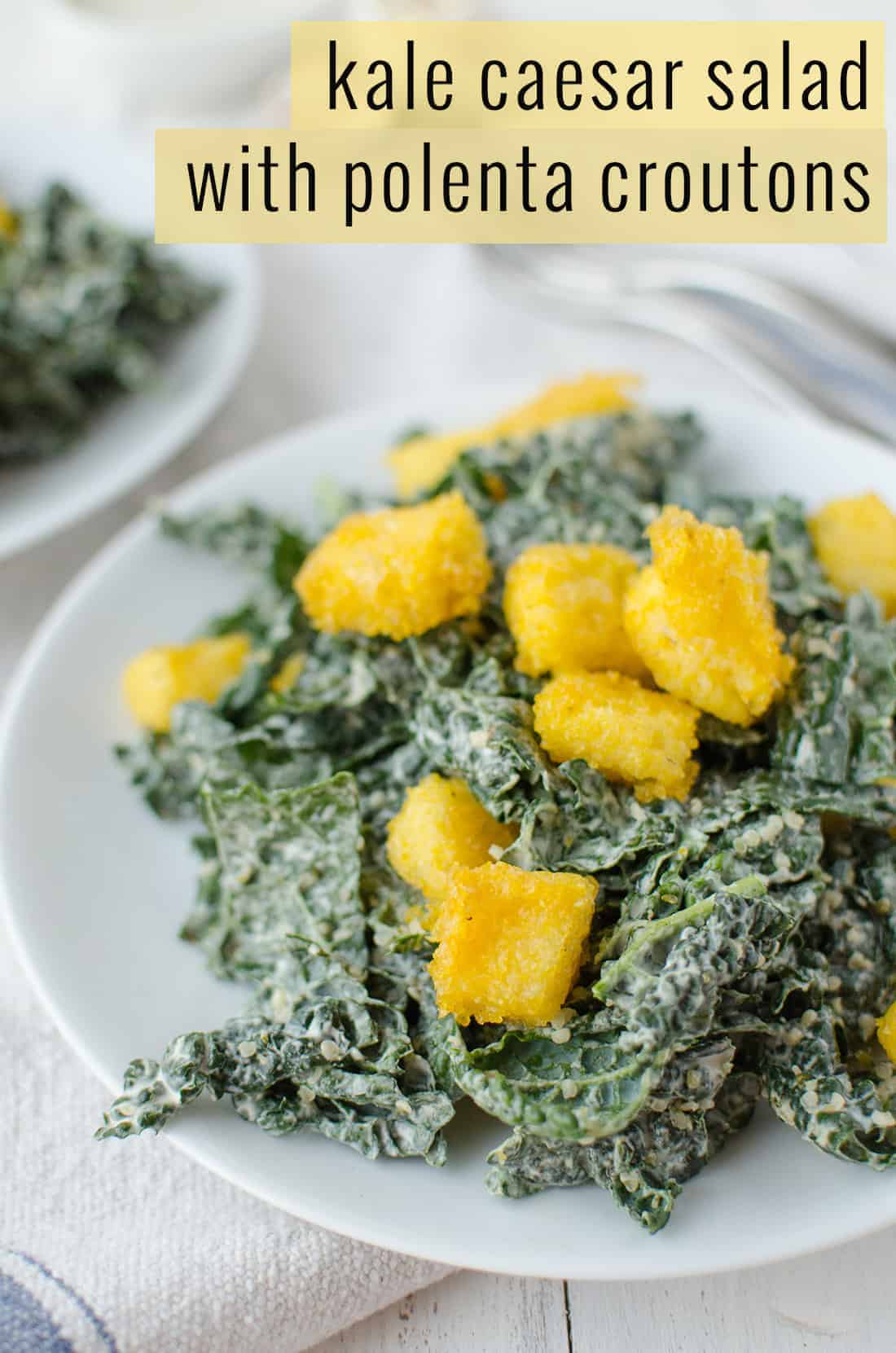 Kale Caesar Salad! Creamy Caesar Dressing With Crispy Polenta Croutons. Vegan &Amp; Gluten-Free | Www.delishknowledge.com