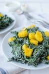 Kale Caesar Salad! Creamy caesar dressing with crispy polenta croutons. Vegan & Gluten-Free | www.delishknowledge.com