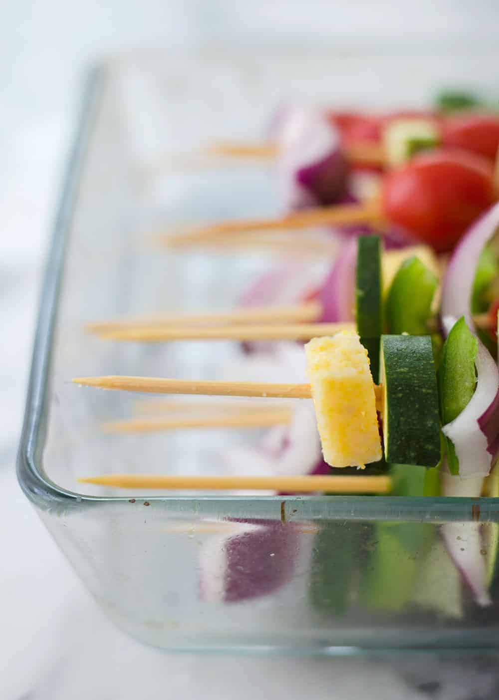 Vegan Polenta Kebobs With Chimichurri Sauce! Perfect For Cookouts This Summer! Served With Herbed Rice, This Vegan And Glutenfree Dish Is A Must Make. | Delishknowledge.com