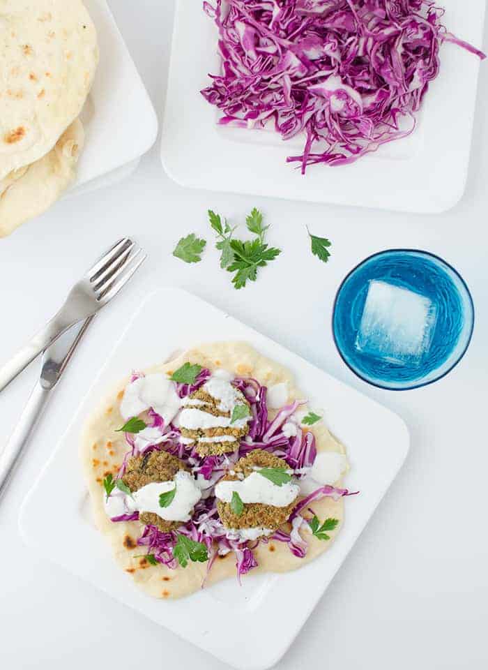 Lentil Flatbread Sandwiches! Homemade Flatbreads With Lentil Fritters, Cabbage, And Healthy Yogurt Sauce. Vegetarian With Vegan Option