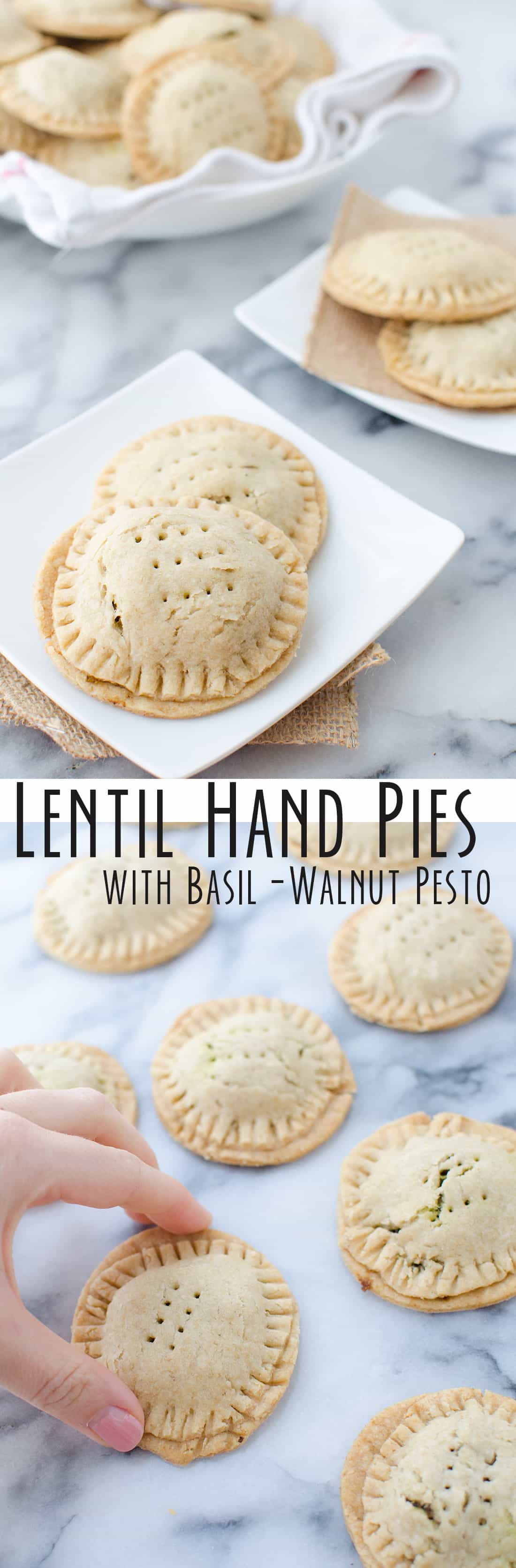 Lentil Hand Pies with Walnut Pesto! Lentil salad stuffed into homemade pie crust. Perfect for picnics, potlucks or lunches! #vegan | www.delishknowledge.com