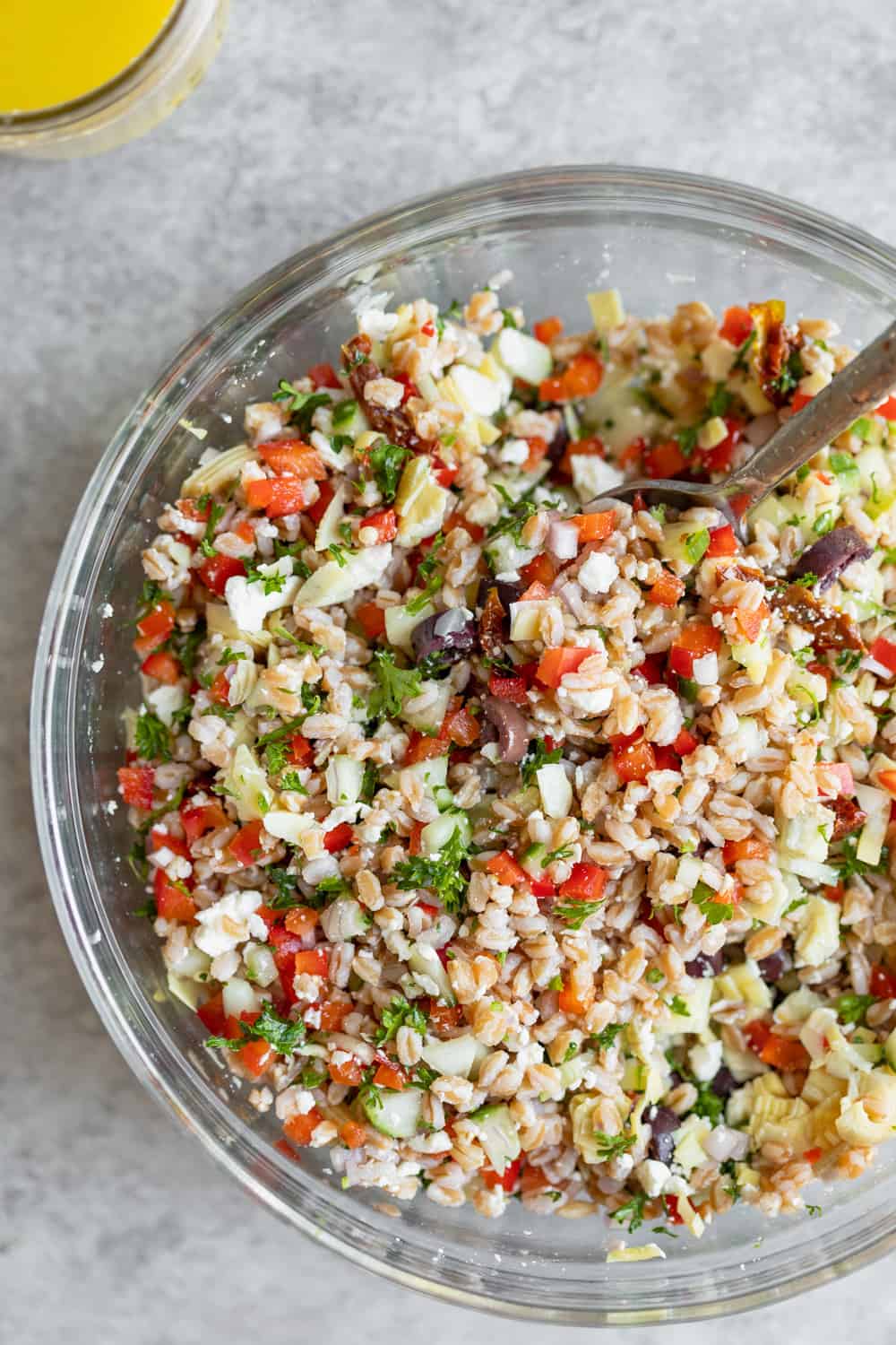 Farro Salad In A Glass Bowl 