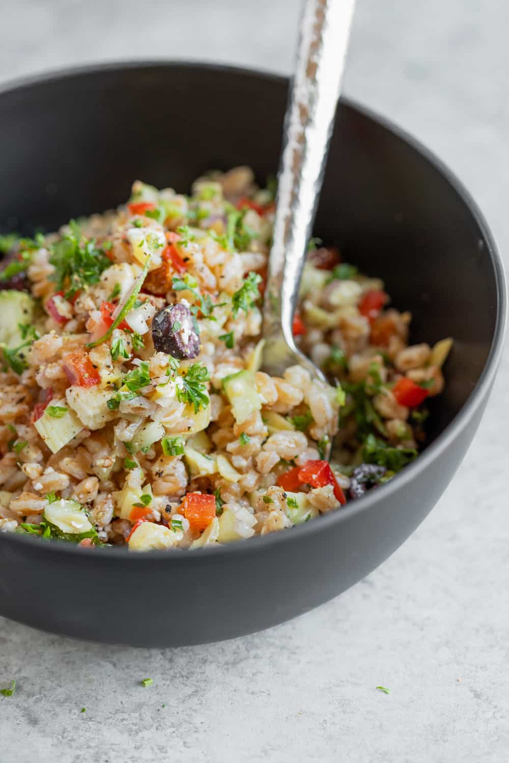 Close Up Of Mediterranean Farro Salad