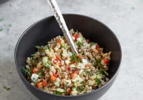 Bowl of Farro with a Silver Spoon