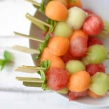 Melon Ball Skewers with Basil-Mint Dressing-image