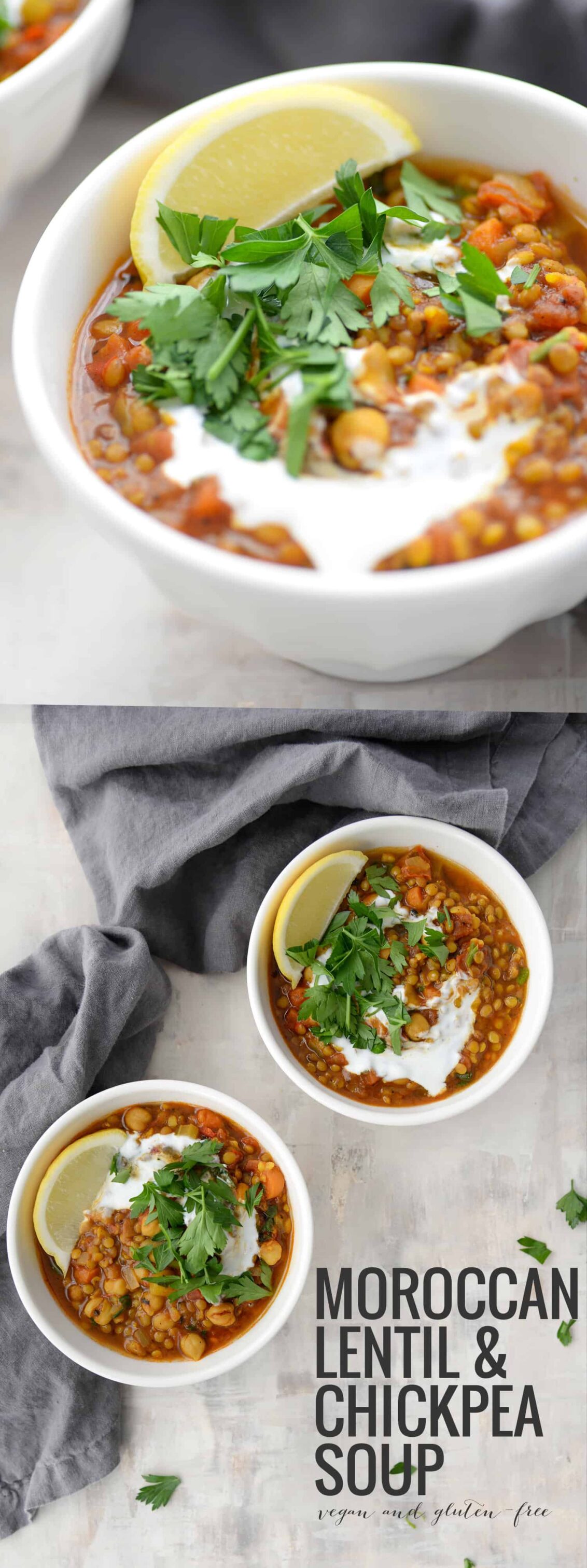 Moroccan Lentil and Chickpea Soup! If you like healthy, spicy food- you've gotta try this one out. #vegan #glutenfree #vegetarian #soup #dinner | www.delishknowledge.com