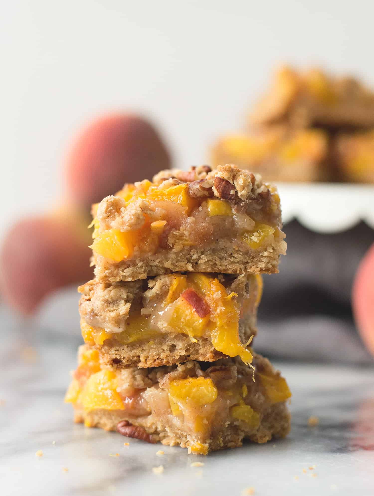 Peach Pie Bars! The Perfect Way To Enjoy Ripe Peaches. Vegan And Easily Gluten-Free. | Www.delishknowledge.com