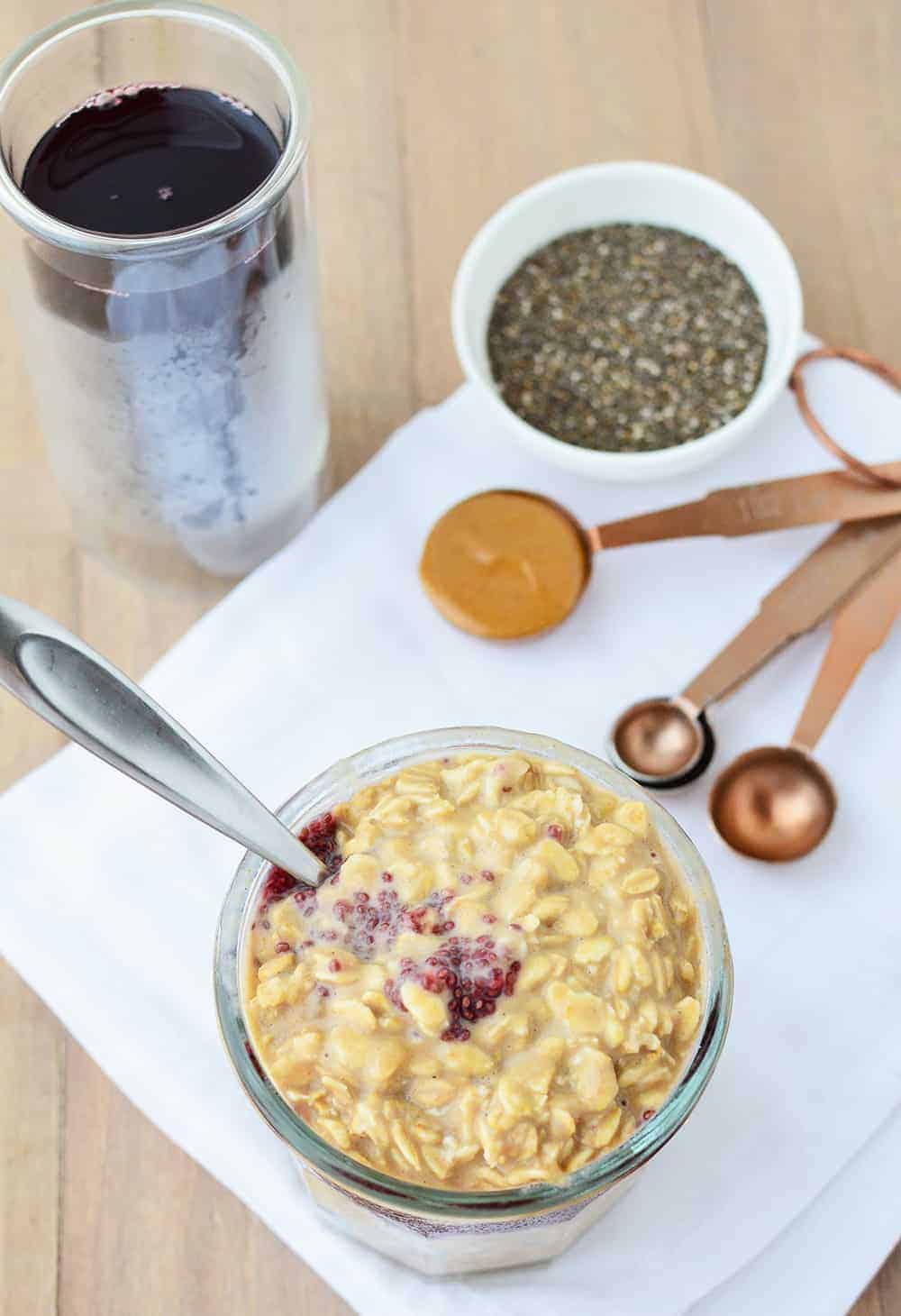 This easy overnight oats recipe is prepared in just 5 minutes with homemade chia jam too