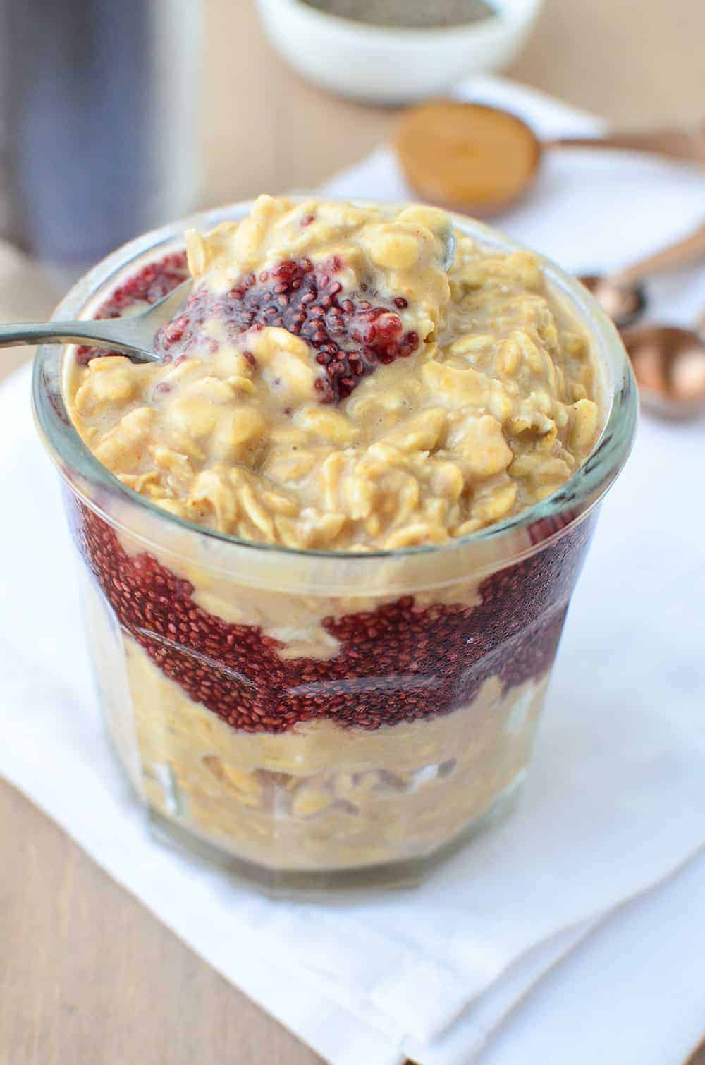 Layer The Chia Jam Between The Peanut Butter Oats And Top It All Off With More Jam For Extra Sweetness