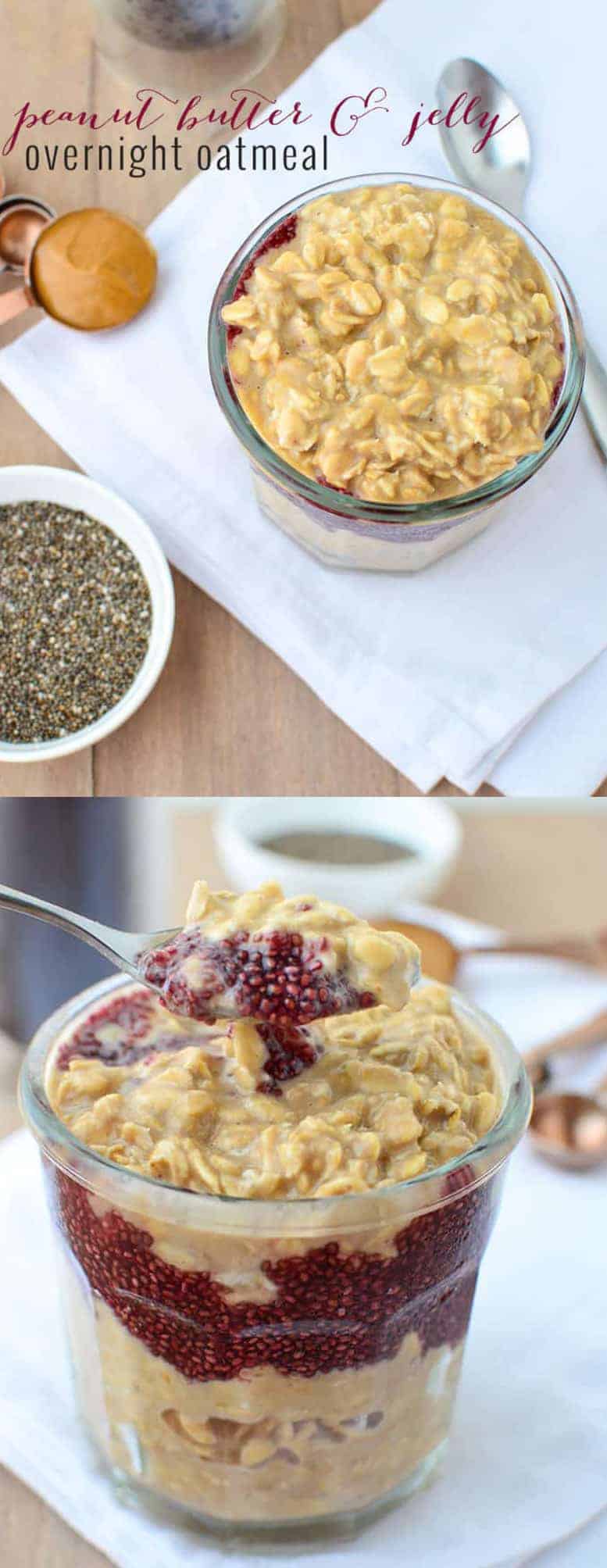 peanut butter oatmeal with grape juice chia pudding