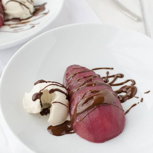 Wine Poached Pears in Chocolate Sauce 6 Wine Poached Pears In Chocolate Sauce! The Perfect Healthy Recipe For Fall! Gluten-Free, Vegan, And Low-Fat!