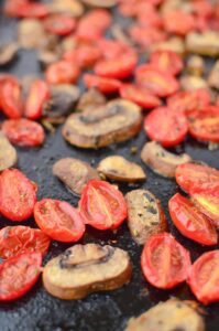 Weeknight Comfort Food! Cheesy Polenta Bowl Topped With Roasted Tomatoes And Mushrooms. Vegan And Gluten-Free. | Www.delishknowledge.com