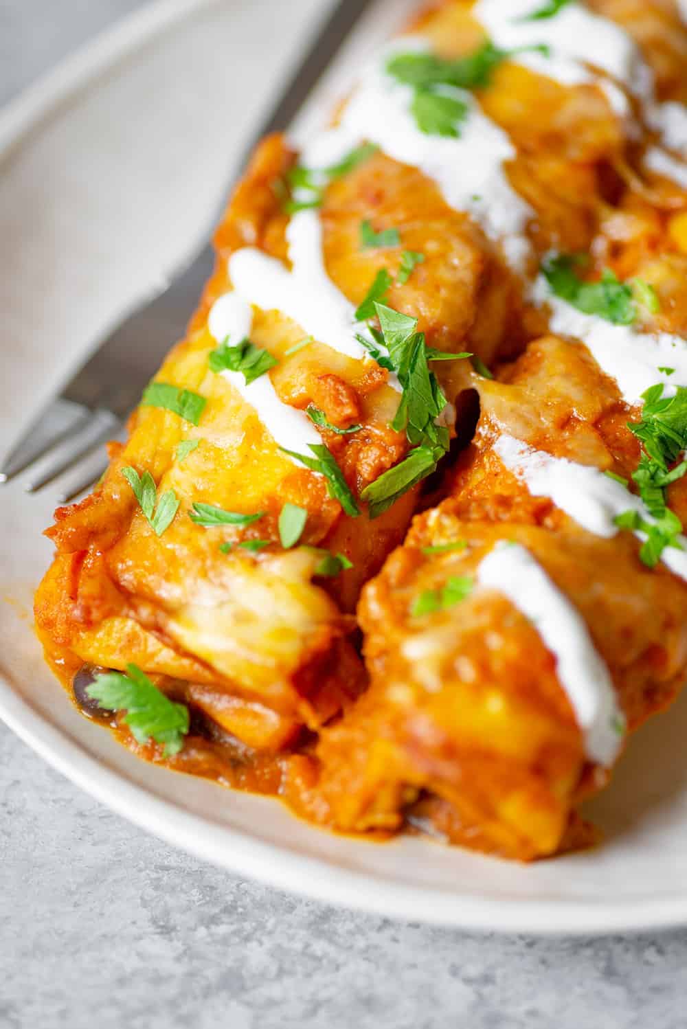 Close Up Of Sweet Potato And Black Bean Enchiladas