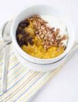 The easiest way to eat healthy in the morning- overnight Pumpkin Vanilla Oatmeal! Mix everything together in the evening and it's good to go in the morning!