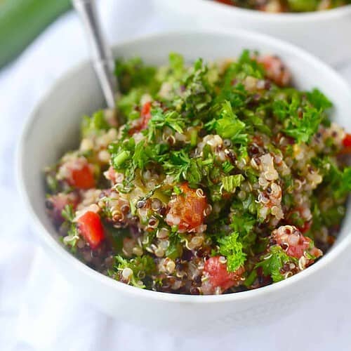 Quinoa Tabbouleh Salad 6 Quinoa Tabbouleh Salad! This Healthy, Gluten-Free Salad Is Perfect For Summer! Packed With Vegetables, Herbs And A Lemon Dressing. You'Ve Gotta Try This! #Vegan #Glutenfree #Healthy #Salad | Www.delishknowledge.com