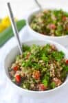 Quinoa Tabbouleh Salad! This healthy, gluten-free salad is perfect for summer! Packed with vegetables, herbs and a lemon dressing. You've gotta try this! #vegan #glutenfree #healthy #salad | www.delishknowledge.com