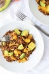 Who says lentils are boring!? Not these! A twist on traditional lentil salad! French lentils cooked in orange juice topped with roasted oranges, shallots and creamy avocado. #vegan and #lglutenfree