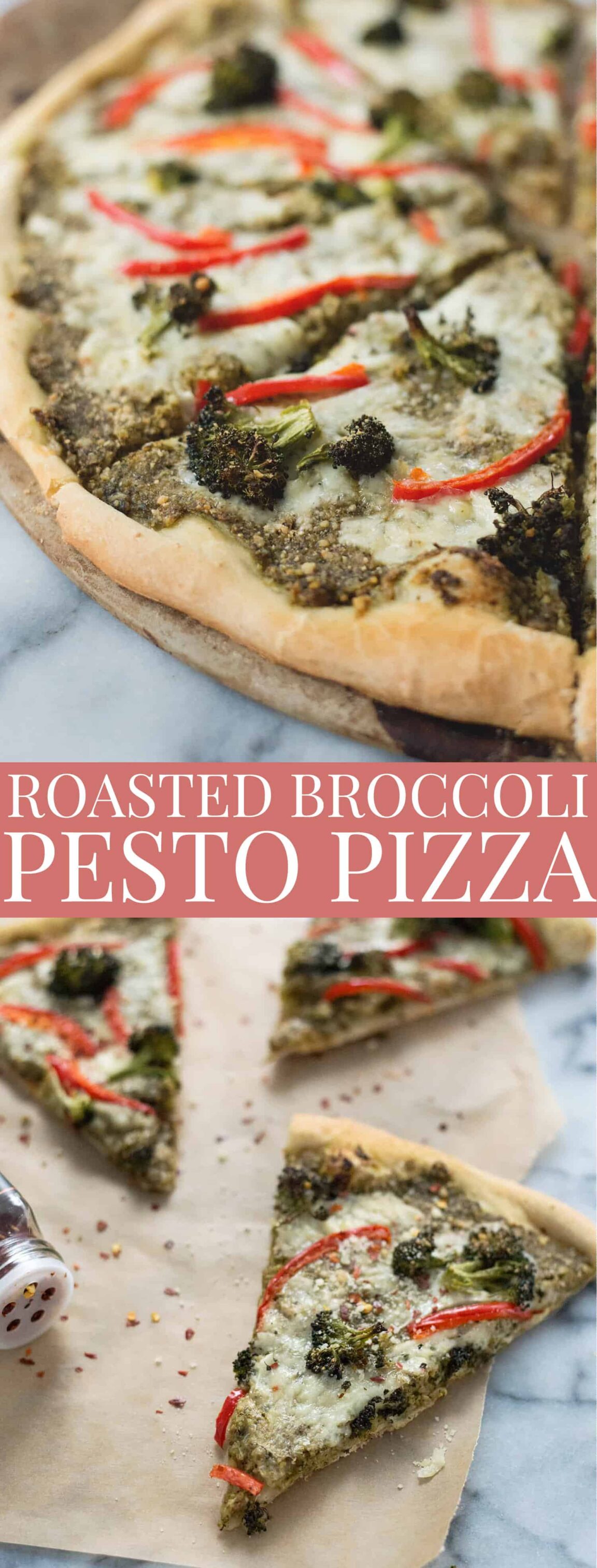 roasted broccoli pesto pizza