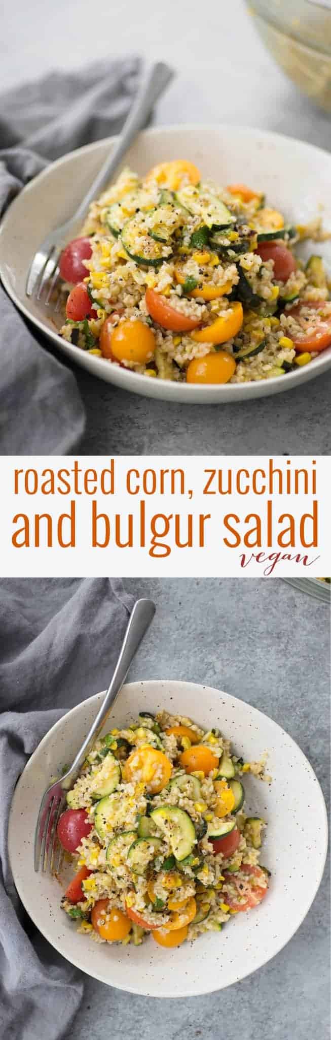 Roasted Zucchini, Corn and Bulgur Salad with Lemon Dressing. This healthy side dish is perfect for summer, potlucks and cookouts. Vegan | delishknowledge.com