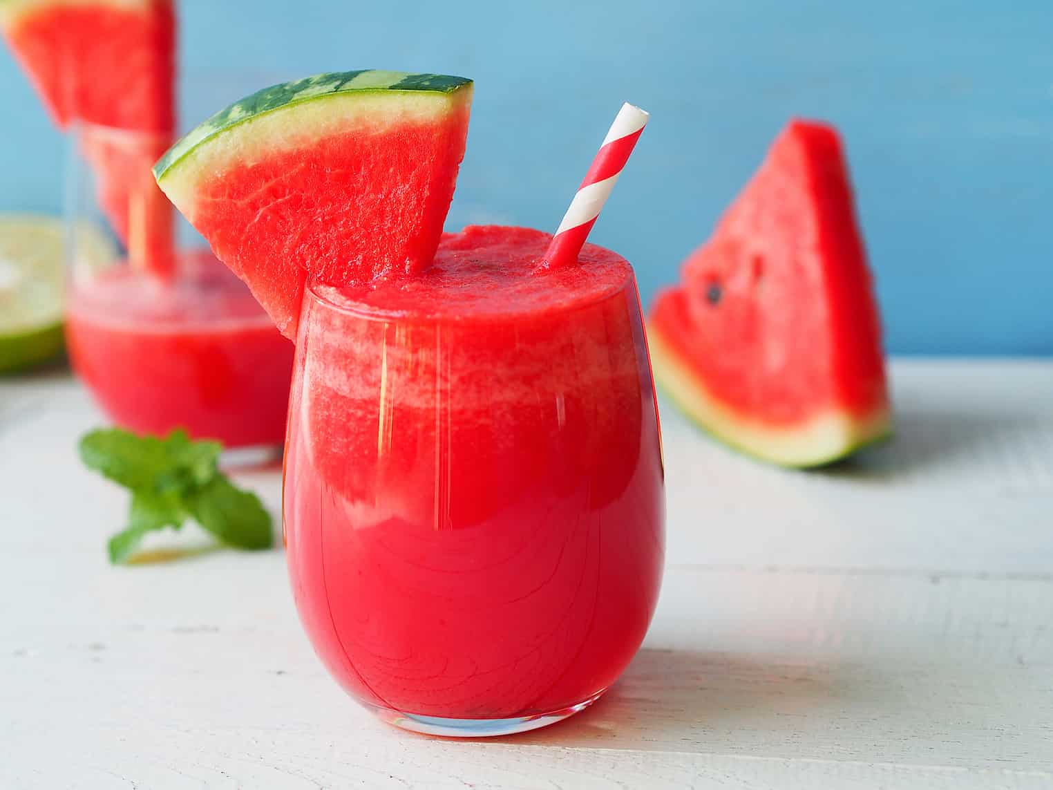 Watermelon Smoothies Topping With Fresh Watermelon For Summer Drinks Concept.