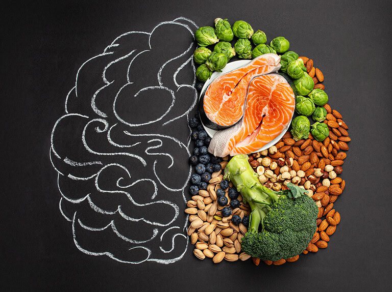 Chalk,Hand,Drawn,Brain,Picture,With,Assorted,Food,For,Brain
