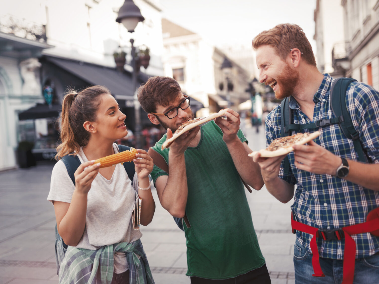 people eating on the street