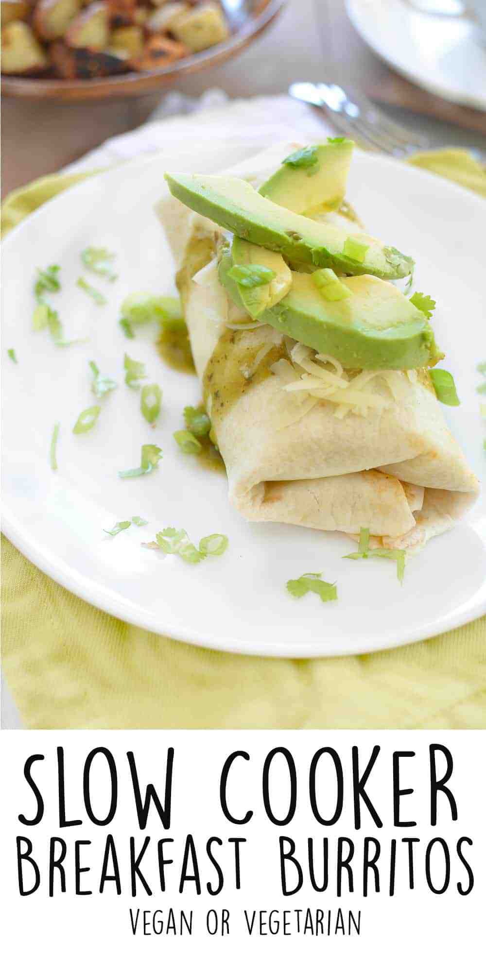 Slow Cooker Breakfast Burritos! Make it at night for a healthy breakfast in the morning. These are #vegetarian, easily #vegan and so delicious! Save this for weekend entertaining for houseguests!| www.delishknowledge.com