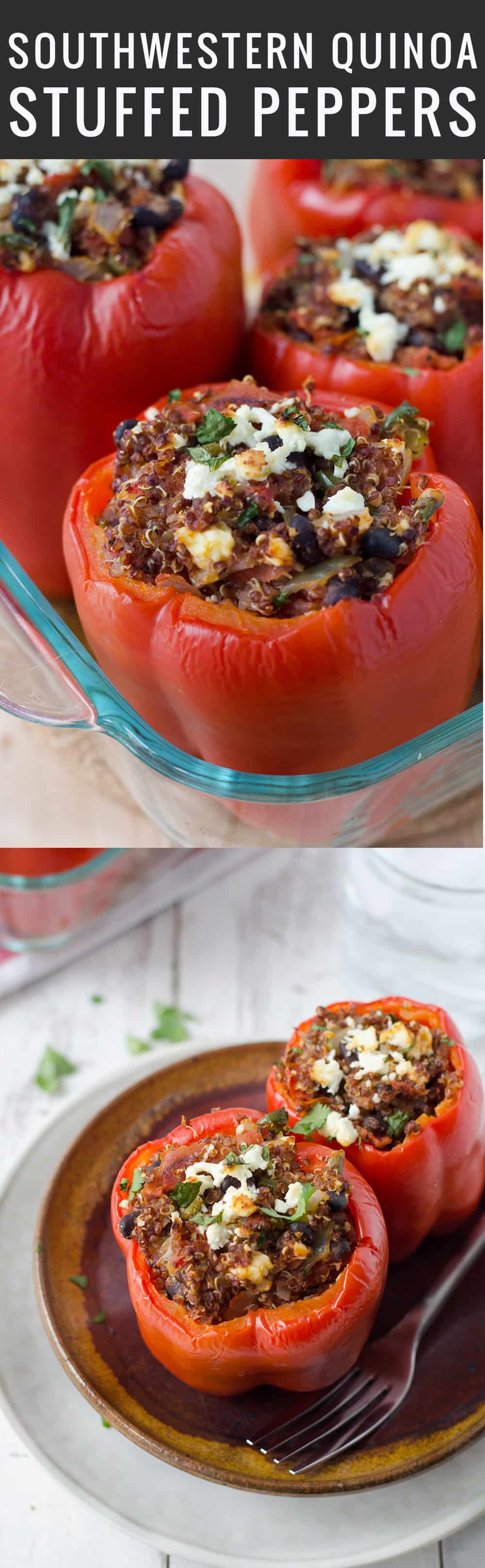 Southwestern Quinoa Stuffed Peppers! Vegetarian And Gluten-Free! These Protein Packed Peppers Are So Easy To Put Together And Perfect For Busy Weeknights. Save These To Make Later! | Www.delishknowledge.com