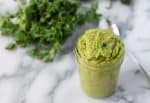 Spicy Green Sauce! Pesto meets guacamole! You are going to love this healthy sauce, perfect for topping on just about everything. Tacos, sandwiches, pasta, ect. Vegan & Gluten-free | www.delishknowledge.com