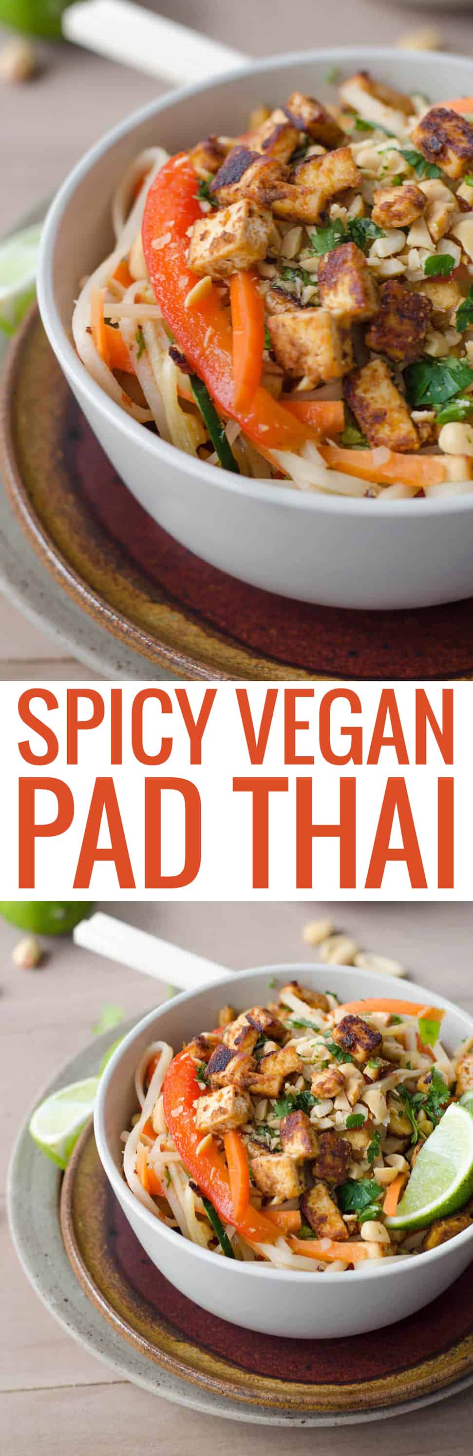 Spicy Vegan Pad Thai! Spicy Pad Thai With Sriracha Tofu Crumbles. Vegan And Gluten Free | Www.delishknowledge.com