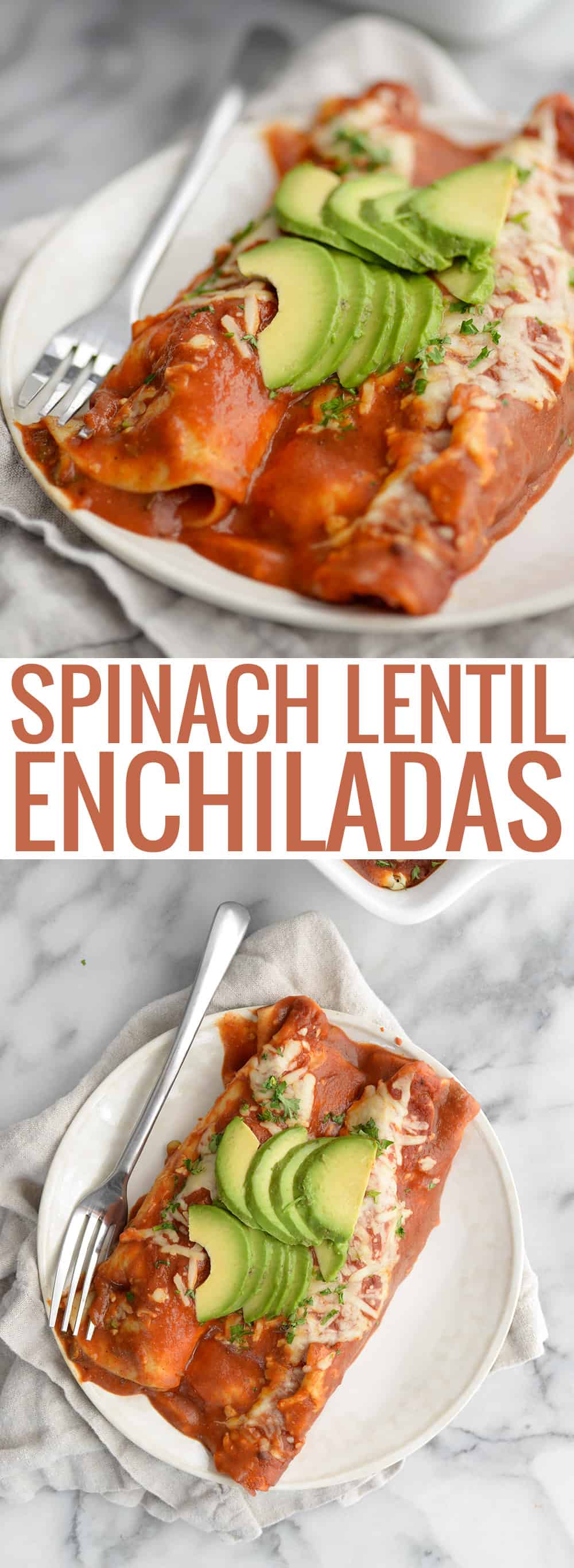 vegetarian spinach lentil enchiladas