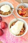 The best summer dessert- you've gotta make this one! Stone Fruit & Thyme Crumble, sweet, tart with a hint of savory. Vegan and Gluten-Free option! | www.delishknowledge.com
