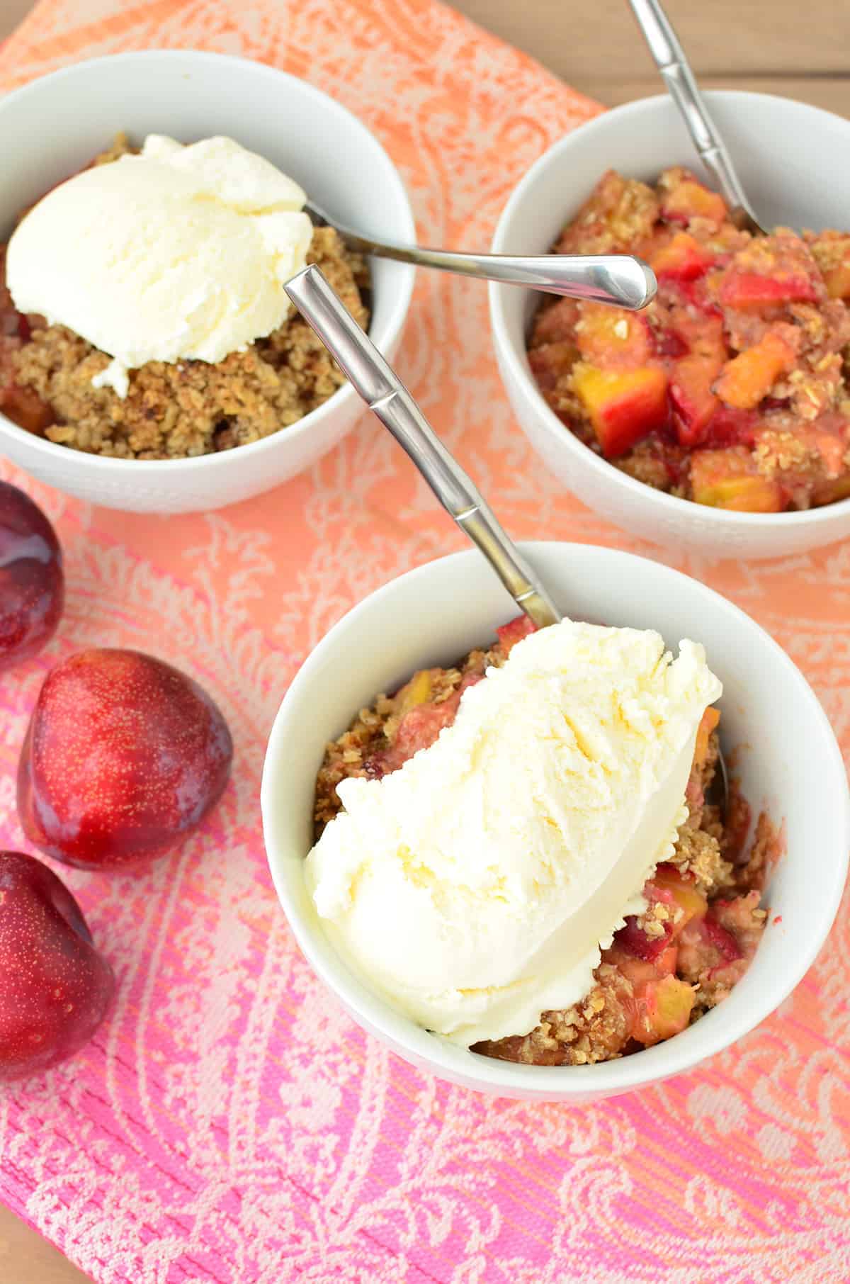 The Best Summer Dessert- You'Ve Gotta Make This One! Stone Fruit &Amp; Thyme Crumble, Sweet, Tart With A Hint Of Savory. Vegan And Gluten-Free Option! | Www.delishknowledge.com