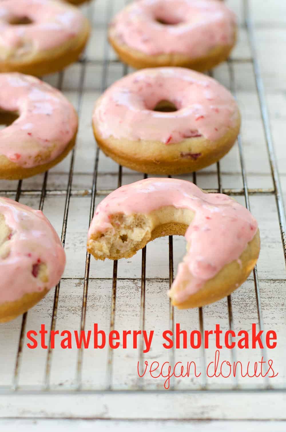 Vegan Strawberry Shortcake Donuts! Strawberry donuts with strawberry frosting! You have to try these- perfect for Spring! | www.delishknowledge.com