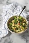 Summer Pasta Salad with Lemon-Tahini dressing! If you like Goddess salad dressing, you will love this salad! Noodles, four vegetables, tahini dressing, parsley and basil. Vegan | www.delishknowledge.com