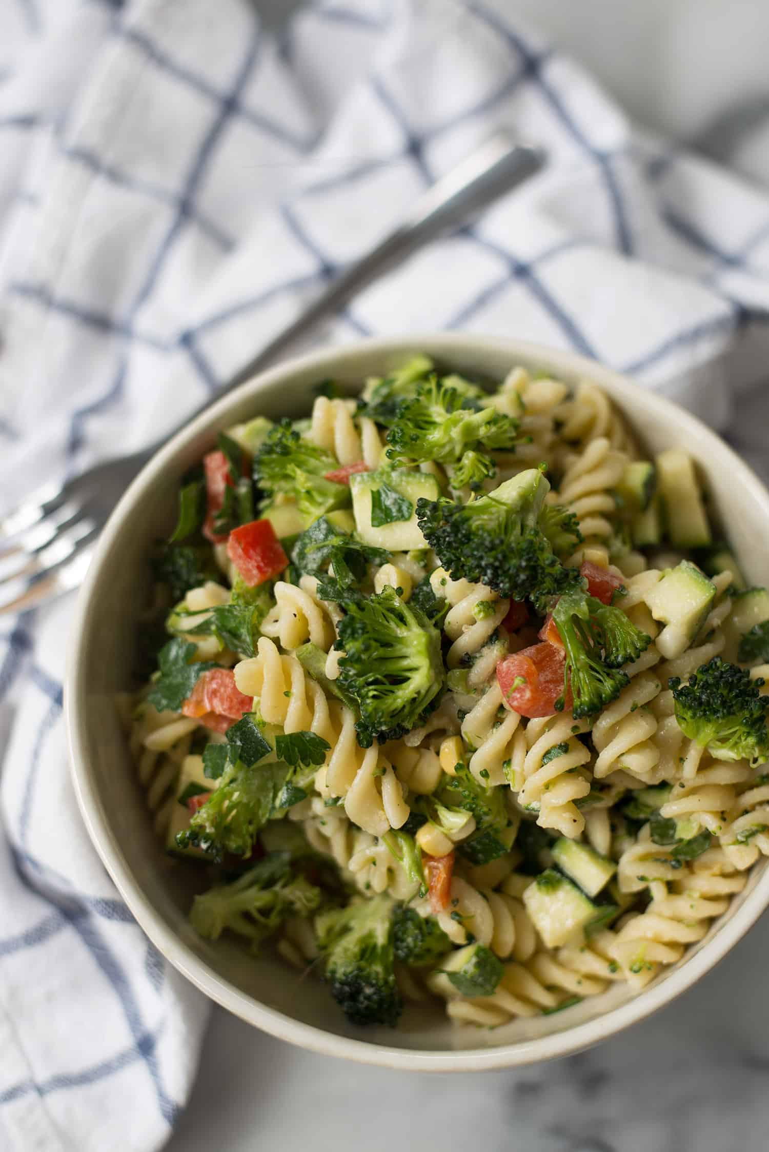 Summer Pasta Salad with Lemon-Tahini Dressing - Delish Knowledge