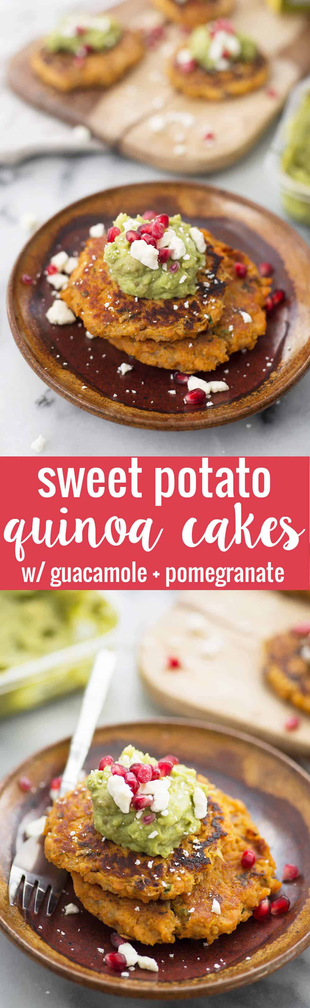 Sweet Potato Quinoa Cakes With Pomegranate Guacamole! A Flavorful Side Dish For The Holidays. Savory Potato Cakes With Guacamole, Feta And Pomegranate. 