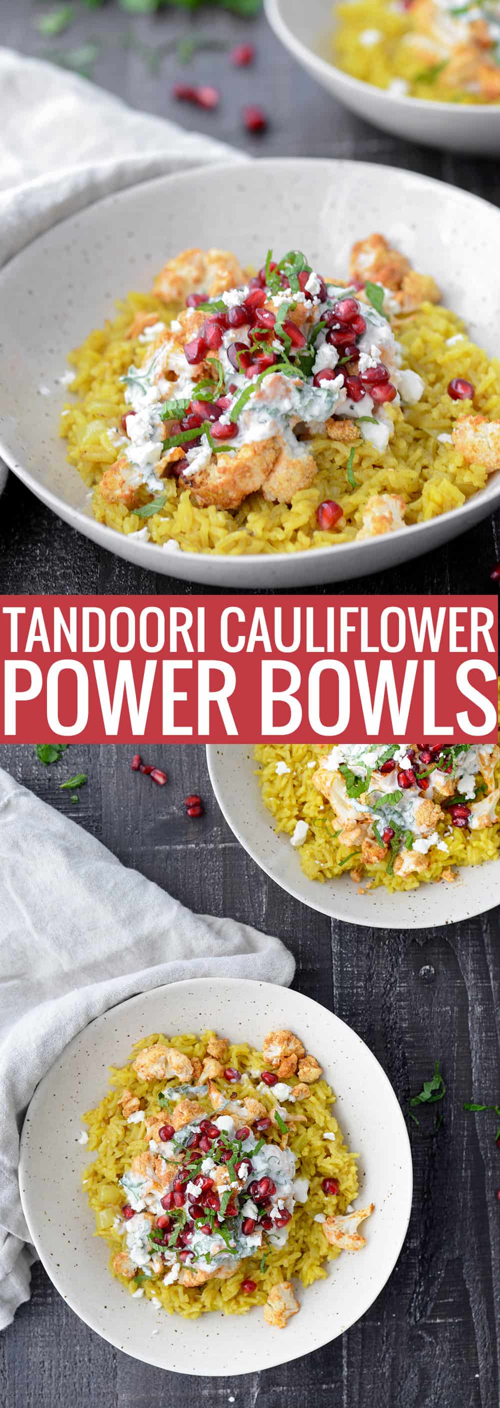 turmeric rice with tandoori cauliflower and feta yogurt sauce.