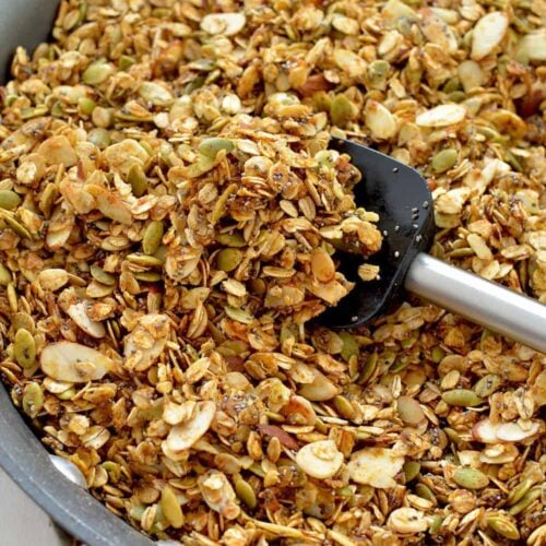 Healthy Pumpkin Skillet Granola 10 Granola Made Simple- And Healthy! Skillet Pumpkin Granola- Ready In Just 10 Minutes! Cook Everything On The Stove And Enjoy. Vegan And Glutenfree. | Www.delishknowledge.com