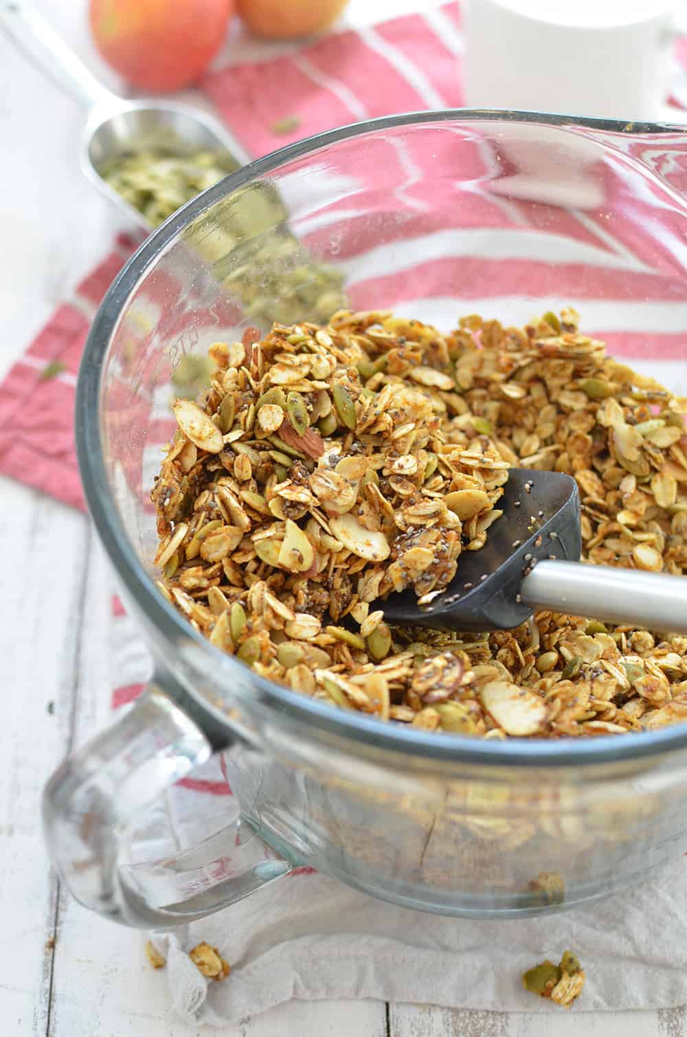 Granola Made Simple- And Healthy! Skillet Pumpkin Granola- Ready In Just 10 Minutes! Cook Everything On The Stove And Enjoy. Vegan And Glutenfree. | Www.delishknowledge.com