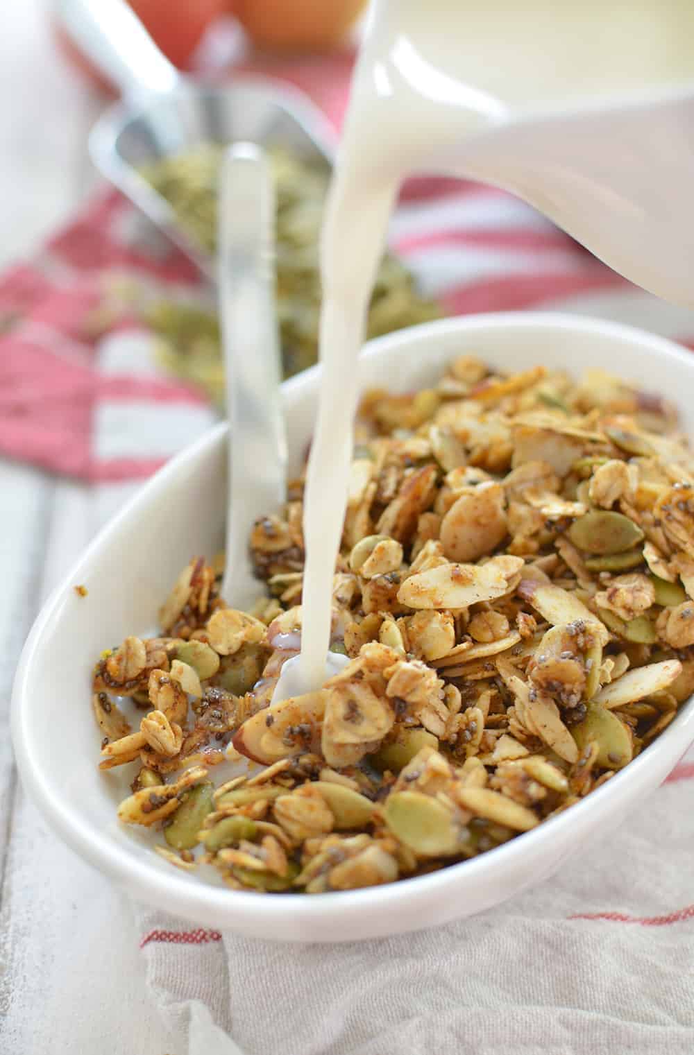 Granola Made Simple- And Healthy! Skillet Pumpkin Granola- Ready In Just 10 Minutes! Cook Everything On The Stove And Enjoy. Vegan And Glutenfree. | Www.delishknowledge.com