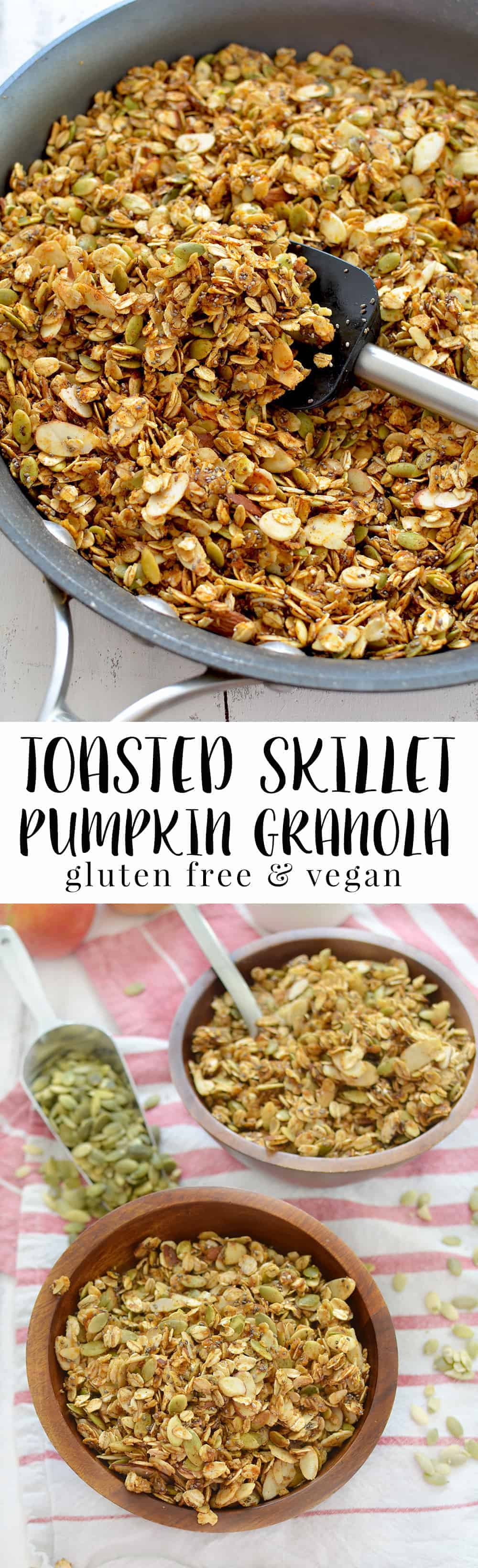 Granola made simple- and healthy! Skillet Pumpkin Granola- ready in just 10 minutes! Cook everything on the stove and enjoy. Vegan and Glutenfree. | www.delishknowledge.com