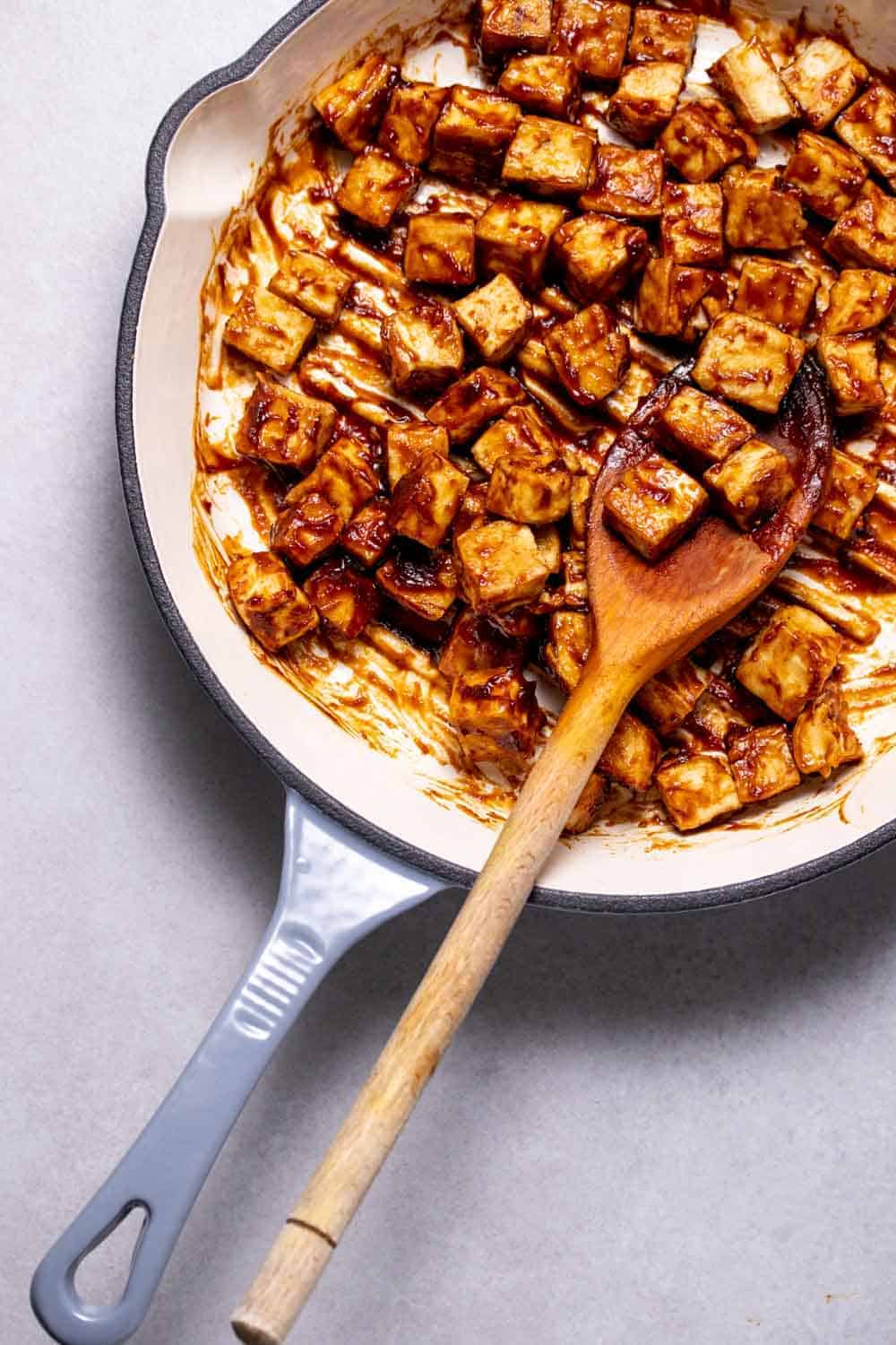 Hoisin Glazed Tofu In A Cast Iron Pan