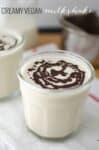 The BEST vegan milkshake! Can't believe it's healthy and only 250 calories! Topped with "magic shell" chocolate topping. #vegan #glutenfree #paleo
